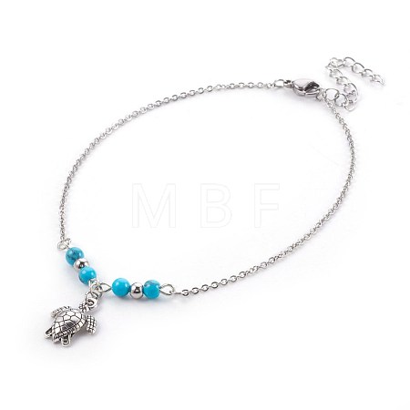 Synthetic Turquoise Charms Anklets AJEW-AN00234-04-1