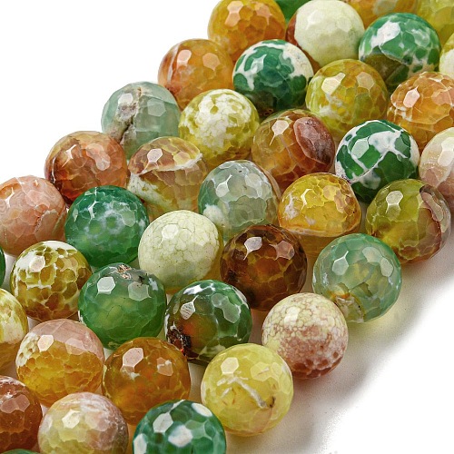 Faceted Natural Fire Crackle Agate Beads Strands G-F447-12mm-M01-1