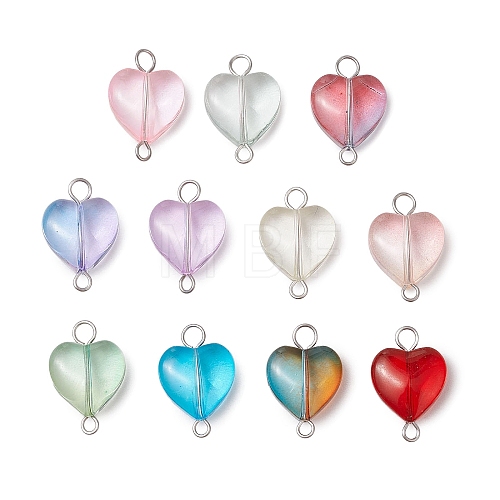 Heart Gradient Color Baking Paint Transparent Glass Connector Charms PALLOY-JF03276-02-1