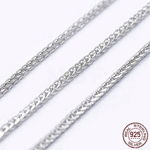 Adjustable Rhodium Plated 925 Sterling Silver Wheat Chain Necklaces NJEW-L456-003A-P-1