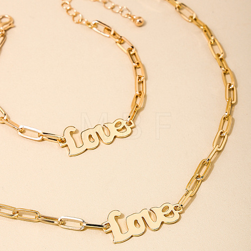 Word Love Alloy Pendant Necklaces & Link Bracelets Sets for Women FS-WG51D27-01-1