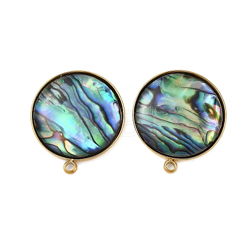 304 Stainless Steel Pave Natural Paua Shell Stud Earring Findings STAS-Z125-09G-1