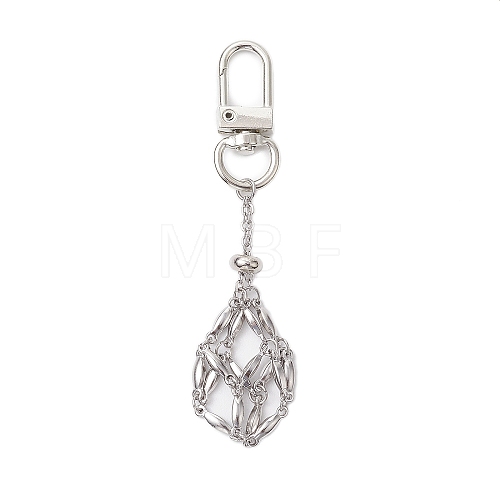 304 Stainless Steel Macrame Chain Pouch Empty Stone Holder Pendant Decoration HJEW-JM02085-1