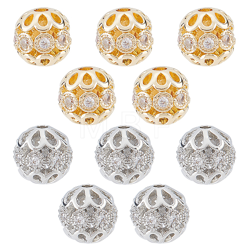 10Pcs 2 Colors Rack Plating Brass Micro Pave Clear Cubic Zirconia Beads ZIRC-SC0001-23-1