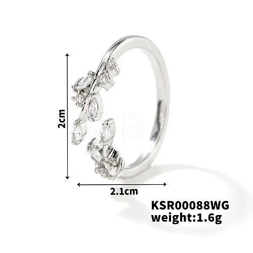 Fashionable European and American Style Brass Rhinestones Leaf Cuff Ring for Women SP8903-7-1