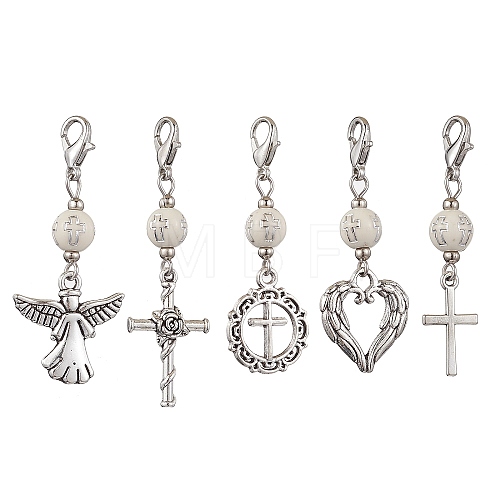 Alloy Angel & Cross Pendant Decoration HJEW-JM02197-1