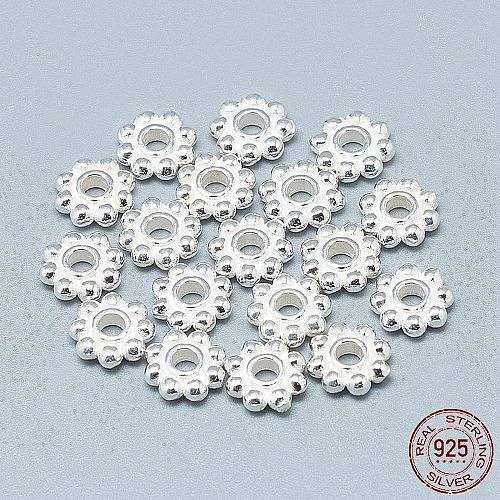 925 Sterling Silver Granulated Daisy Spacer Beads STER-T002-98S-1