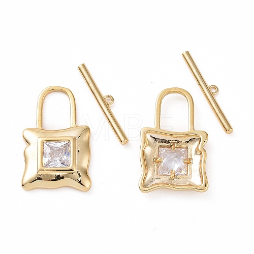 Brass Pave Clear Cubic Zirconia Toggle Clasps KK-E068-VC182-1