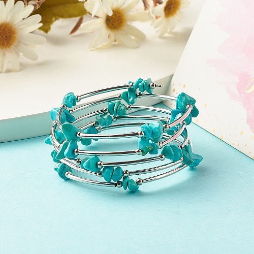 5-Loop Synthetic Turquoise(Dyed) Chip Beaded Wrap Bracelets for Women BJEW-JB01517-09-1