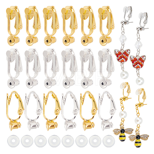   40Pcs 2 Colors Brass Clip-on Earring Converters Findings KK-PH0004-90-1