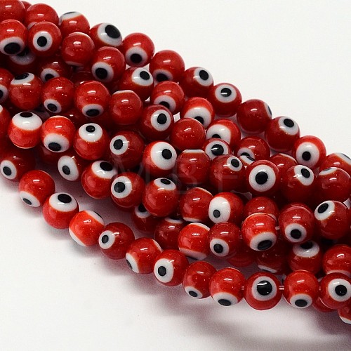 Handmade Evil Eye Lampwork Round Bead Strands X-LAMP-L055-6mm-10-1