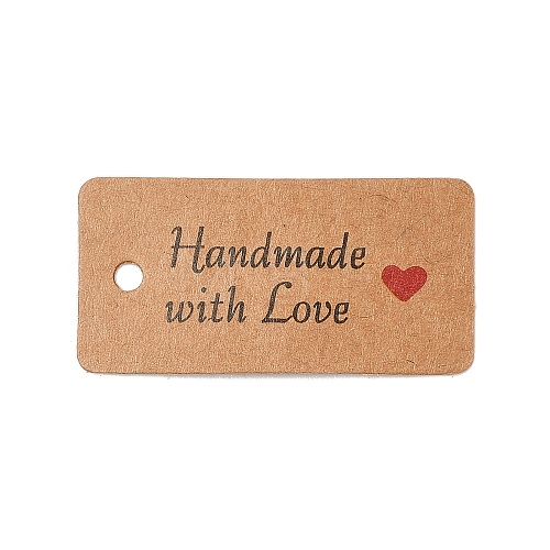 100Pcs Kraft Paper Word Handmade with Love Printed Gift Tags CDIS-H007-12B-1