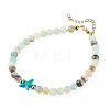 Ocean Dyed Synthetic Turquoise Starfish and Natural Flower Amazonite Round Beaded Anklets for Women AJEW-TA00060-2