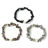 3Pcs 3 Styles Natural Mixed Gemstone Chip & Cultured Freshwater Pearl Beaded Stretch Bracelets Set for Women BJEW-JB13762-09-3