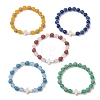 Natural Lava Rock & Malaysia Jade Round Beaded Stretch Bracelets BJEW-JB13452-2