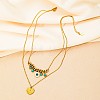 304 Stainless Steel Enamel Evil Eye Heart Pendant Double Layer Necklaces with Synthetic Turquoise for Women WGD59F3-01-4