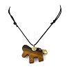 Natural Tiger Eye Horse Pendant Adjustable Black Korean Waxed Polyester Cord Neckalces NJEW-JN06355-01-2