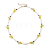 Faceted Round Natural Red Jasper & Flower Handmade Millefiori Glass & Glass Seed Beaded Necklaces for Women NJEW-MZ00150-01-3