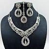 Teardrop Alloy Crystal Rhinestone & Glass Pendant Necklaces & Dangle Earring & Stud Dangle Earrings Sets FS-WG6A577-02-1