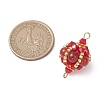 Natural Carnelian(Dyed & Heated) Round and Glass Seed Beaded Lantern Links Connector Charms PALLOY-MZ01176-03-2