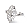 Hollow Out Leaf 304 Stainless Steel Open Cuff Ring for Women RJEW-E073-08P-2