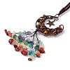 Natural Tiger Eye Moon with Mixed Gemstone Chips Tassel Pendant Decorations G-L524-07R-A03-3