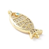 Brass Micro Pave Clear Cubic Zirconia Fish Links Connector Charms KK-K399-06G-2