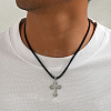 Brass & Imitation Pearl Cross Pendant Black Cord Necklaces for Men LI2000-2-2