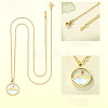 Flat Round 201 Stainless Steel Pave Natural Shell Mustard Seed Pendant Necklaces for Women WG511AE-05-4