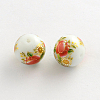 Flower Picture Brushwork Glass Round Beads GFB-R004-14mm-M10-2