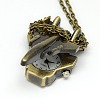 Alloy Fighter Airplane Design Pendant Pocket Watch Necklaces with Iron Chains and Lobster Claw Clasps X-WACH-N011-59-3