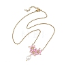 Electroplate Glass Beaded Flower Teardrop Pendant 304 Stainless Steel Cable Chain Necklaces NJEW-MZ00156-01-2