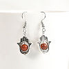 Natural Crystal Stone Hamsa Hand & Round Dangle Earrings UB8598-5-1