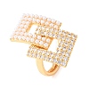 Adjustable Brass Micro Pave Clear Cubic Zirconia with ABS Plastic Pearl Cuff Rings RJEW-G368-02G-4