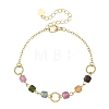 Natural Multicolor Tourmaline Faceted Cube Beaded Brass Chain Bracelets for Women BJEW-JB14334-01-3
