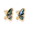Brass Micro Pave Cubic Zirconia and Abalone Shell Cup Pearl Peg Bails Pin Pendants KK-T079-33G-1