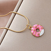 Vintage Style Stainless Steel Enamel Pink Dessert Donut Pendant Necklaces for Women KI9226-3