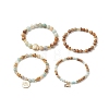 Natural Flower Amazonite & Picture Jasper Beaded Stretch Bracelets Sets with Non-Magnetic Synthetic Hematite BJEW-JB09280-4