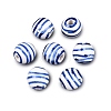 Hand Painted Blue and White Striped Round Porcelain Beads PORC-Q007-01B-1