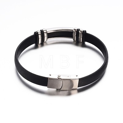 Rectangle Black Color PU Leather ID Cord Bracelets BJEW-G467-09-1