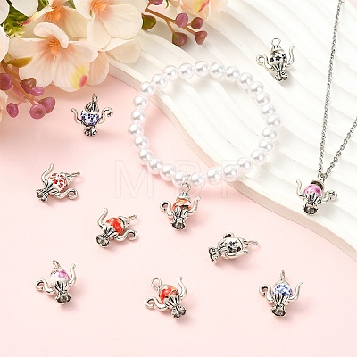 30Pcs 6 Styles Handmade Flower Printed Porcelain with Alloy Pendants PALLOY-YW00214-1