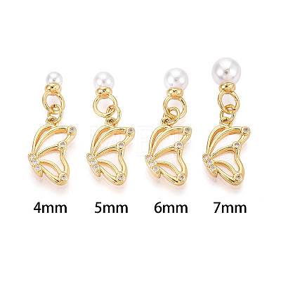 Brass Micro Pave Cubic Zirconia and Shell Cup Pearl Peg Bails Pin Pendants KK-T079-45G-1
