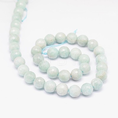Faceted Round Natural Peru Amazonite Bead Strands G-L448-01-8mm-1