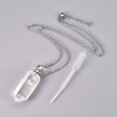 Natural Quartz Crystal Openable Perfume Bottle Pendant Necklaces G-K295-C-P-1