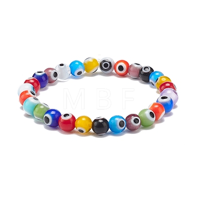 9Pcs 9 Color Handmade Evil Eye Lampwork Round Beaded Stretch Bracelets Set for Children BJEW-JB08899-1