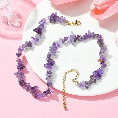Natural Amethyst Chips Beaded Necklace NJEW-FZ00004-09-1