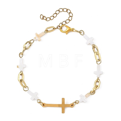 Natural Freshwater Shell Beads Link Chain Bracelets BJEW-JB13909-1