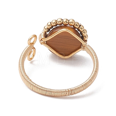 Copper Wire Wrapped Half Round Natural Tiger Eye Cuff Rings for Women RJEW-TA00137-03-1