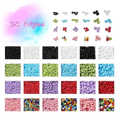 24 Style Opaque Colours Seed & Baking Paint Glass Round Seed Beads SEED-YW0001-29-1