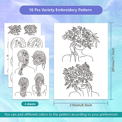 4 Sheets 11.6x8.2 Inch Stick and Stitch Embroidery Patterns DIY-WH0455-038-1